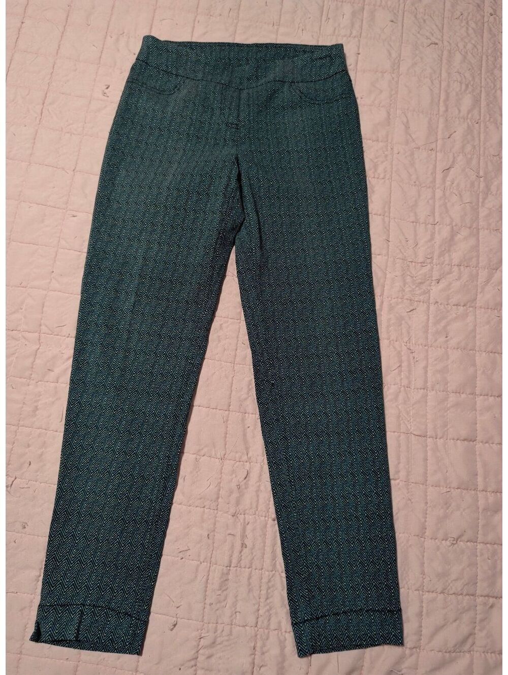Multiples Slim-Sation Women's Size 6 Slim Fit Pants in Blue Herringbone Pattern
